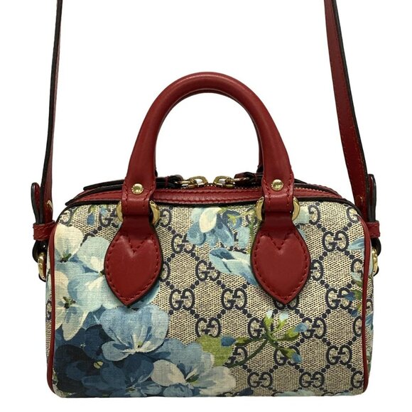 Auth GUCCI GG Blooms 432123 Navy Red Multi PVC Leather Handbag - Picture 2 of 15